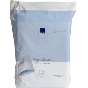 Vaskehandske, Dry, Airlaid/PE, ABENA, 22x16cm, bl�, ultrasonic sealed, airlaid, engangs