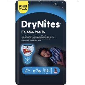 Brneble, bukseble, DryNites Pyjama Pants, 4-7 r, med print, dreng, 17-30 kg 16 stk. 